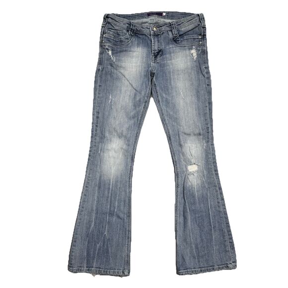 Vigoss Bootcut Jeans Juniors 9 Distressed Low Waist Blue Denim Measures 30 x 29 - Picture 1 of 10